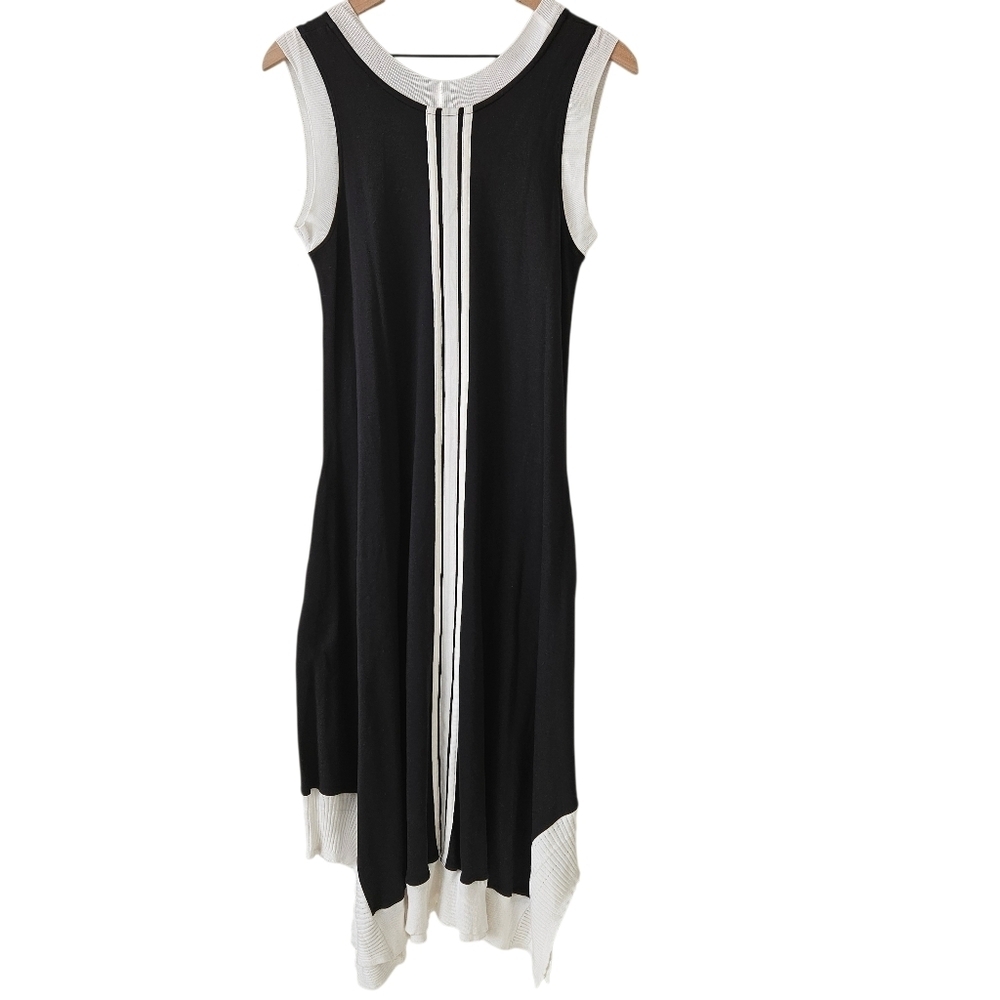 Planet by Lauren G Black & White Pima Cotton Asymmetrical Lagenlook Maxi Dress - Picture 2 of 15